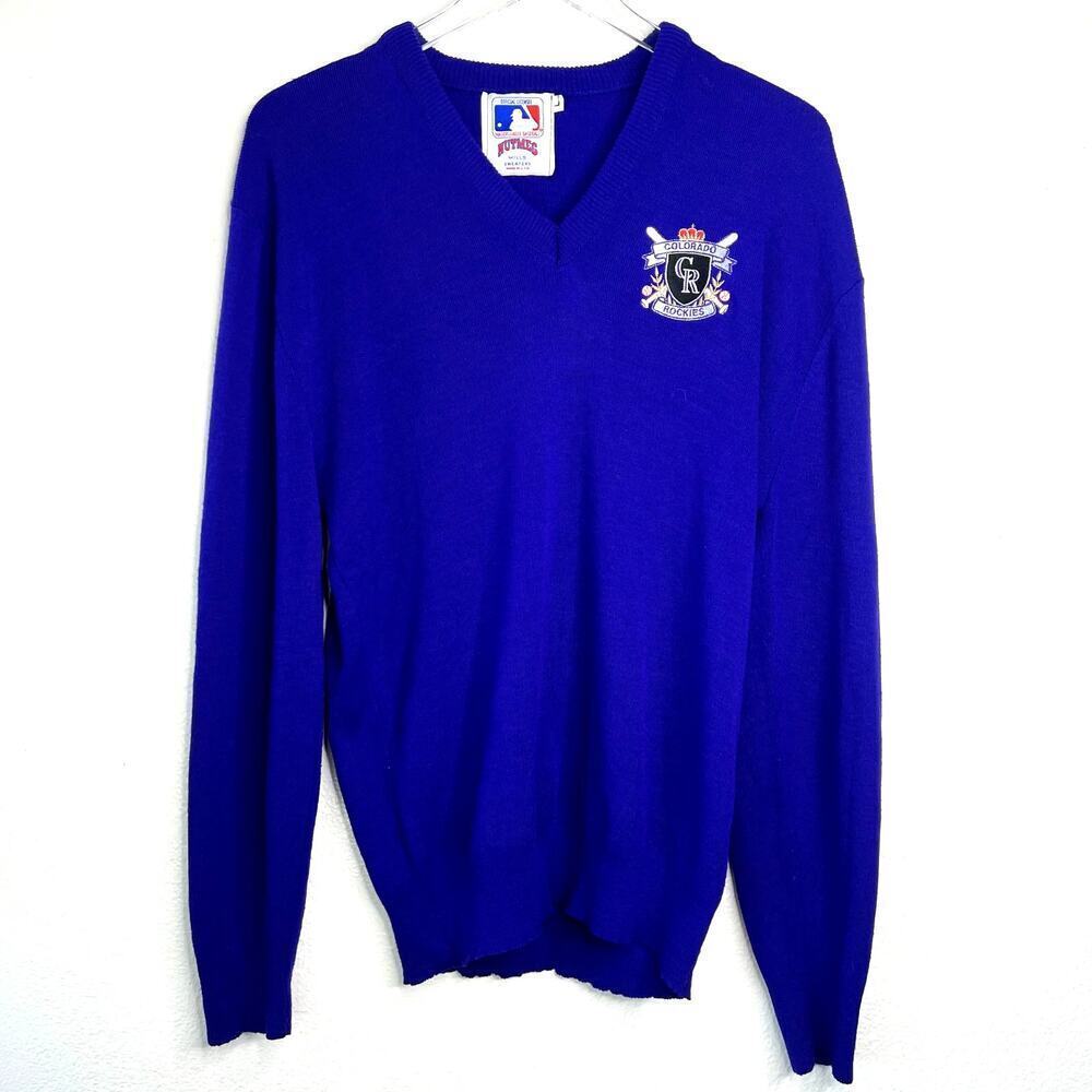 Vintage Colorado Rockies V-Neck Pullover Sweater Nutmeg Mills MLB Baseball LARGE